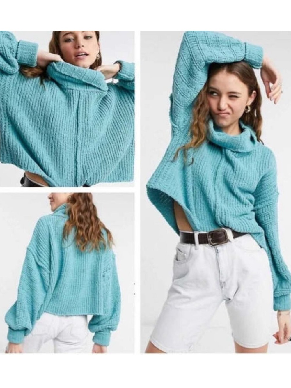 Free People Emerald Aura Be Yours Pullover Cozy Knit Turtleneck Sweater Large